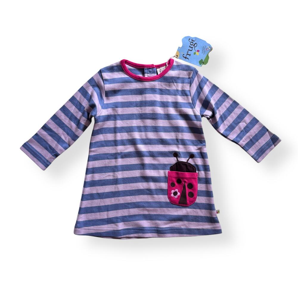 NWT Frugi organic lavender stripe ladybug pocket tunic dress
